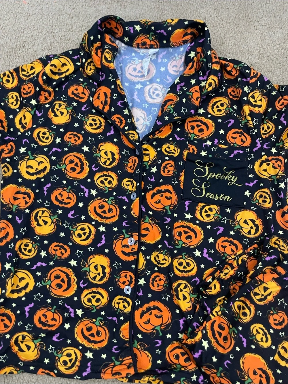 Women’s Halloween Pumpkin jack-o’-lantern Pajama Set - Black & Orange